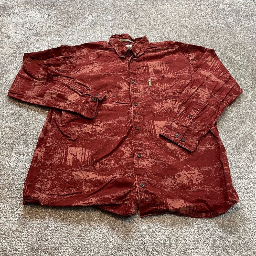 Columbia River Lodge Shirt Mens Large Red Long Sleeve Collared Pocket Hunting